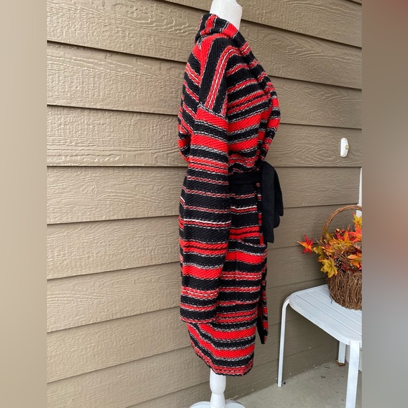 Lauren Ralph Lauren Striped Robe Style Sweater Cardigan w belt Wool blend size L - Picture 3 of 12